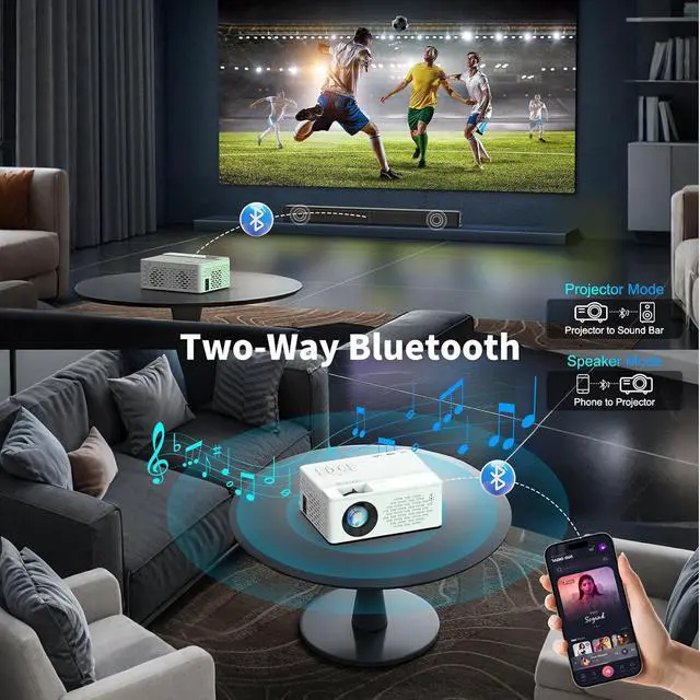 Alt view image 4 of 7 - Home Projector with Screen Included, Portable Movie Projector, Compatible with Smartphone/TV Stick/Laptop/HDMI/USB, For Home Theater, Outdoor Movie, Gaming, Camping
