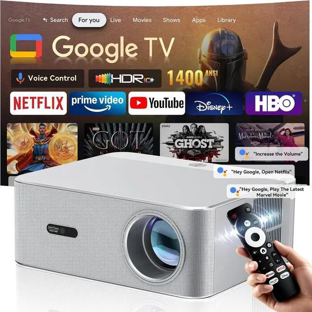 Main image of Official Licensed Google TV 4K Projector with WiFi and Bluetooth, Smart Movie Projector with Auto Focus HDR10, 200" Display Home Theater, Proyector Compatible with Phone&PC, Indoor&Outdoor Use
