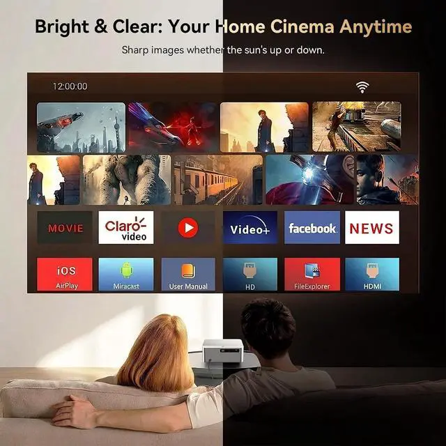 Alt view image 3 of 7 - Official Licensed Google TV 4K Projector with WiFi and Bluetooth, Smart Movie Projector with Auto Focus HDR10, 200" Display Home Theater, Proyector Compatible with Phone&PC, Indoor&Outdoor Use