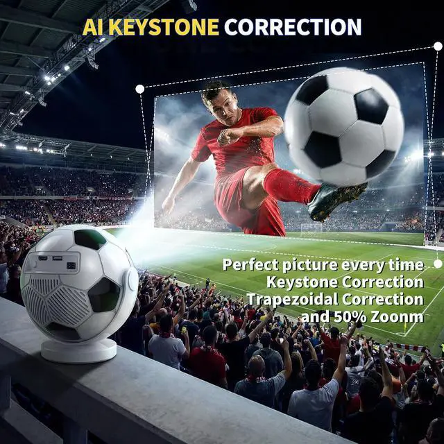 Alt view image 7 of 7 - Mini Projector 4K 1280P, 2026 Upgraded Football Style Projector with WiFi 6 and Bluetooth 5.4, Auto Keystone Correction 360° Rotatable Portable Projector Compatible with HDMI/TV Stick/Laptop/USB,White