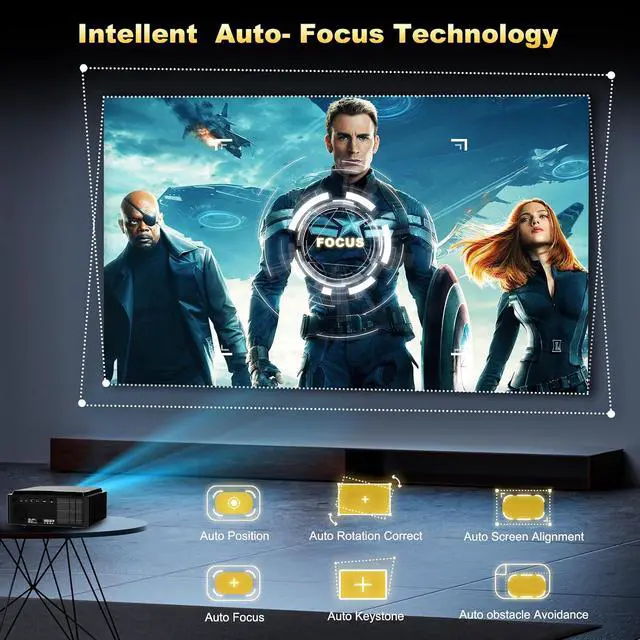 Alt view image 4 of 7 - 4k projector with wifi and bluetooth,DESS Movie projector with Auto Focus&Keystone,Hidden Adjustable E-Braket Outdoor Proyector With Official Built-in Apps,C5 PRO ATV1