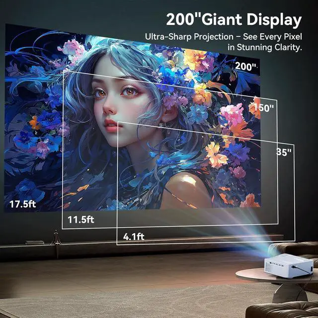 Alt view image 4 of 7 - Projector with WiFi and Bluetooth, Pericat 1080P Outdoor Movie Projector