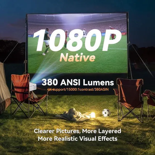Alt view image 2 of 7 - Projector with WiFi and Bluetooth, Pericat 1080P Outdoor Movie Projector