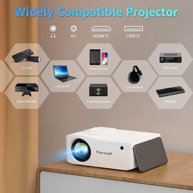 Alt view image 6 of 7 - Projector with WiFi and Bluetooth, Pericat 1080P Outdoor Movie Projector