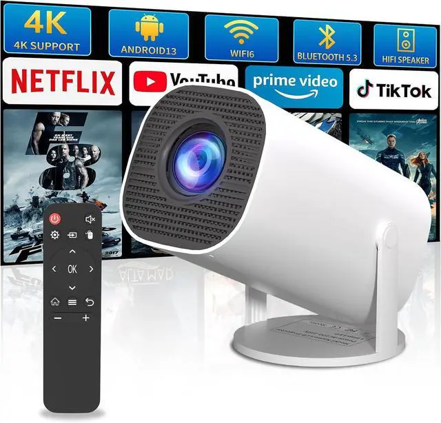 Main image of Mini Projector with WiFi and Bluetooth, Portable Outdoor Movie Projector Supports 4K/8K with Android System, Smart Proyector for Home Theater, Business Presentation, Gmaing
