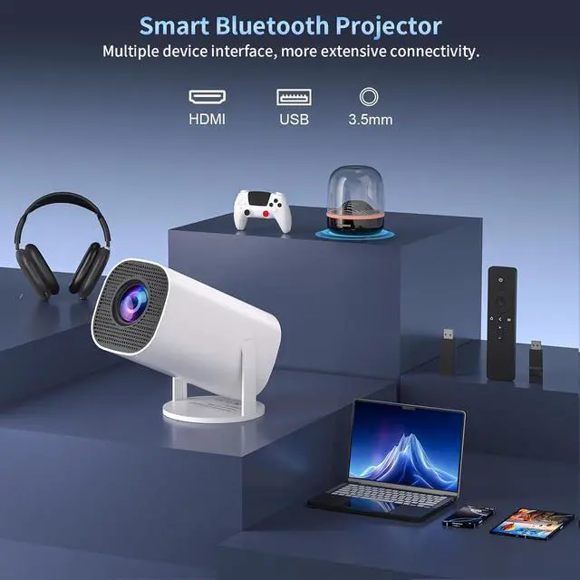 Alt view image 6 of 6 - Mini Projector with WiFi and Bluetooth, Portable Outdoor Movie Projector Supports 4K/8K with Android System, Smart Proyector for Home Theater, Business Presentation, Gmaing