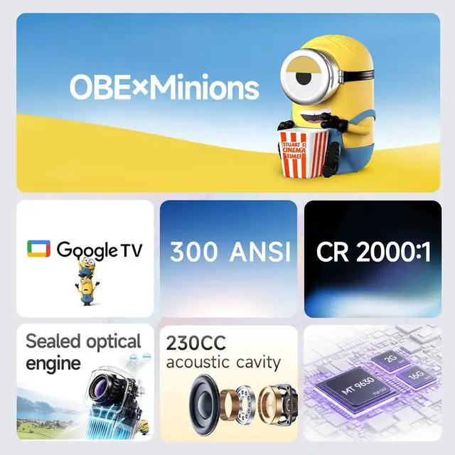 Alt view image 2 of 7 - OBE Smart Projector 4K Support, 300 ANSI, WiFi and Bluetooth, Noise<26dB
