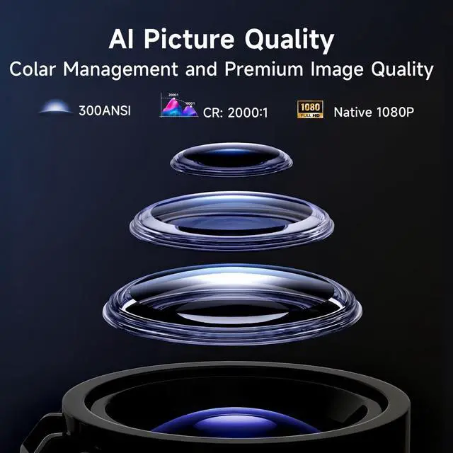 Alt view image 6 of 7 - OBE Smart Projector 4K Support, 300 ANSI, WiFi and Bluetooth, Noise<26dB