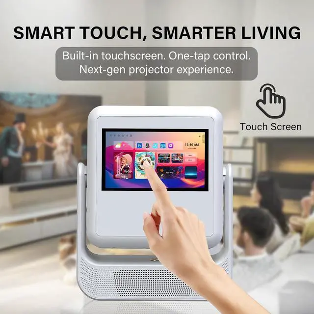 Alt view image 2 of 7 - Aepuesem Portable Projector with TouchScreen & Built-in App Store, Native 1080P 4K Supported Smart Video Projector, WiFi 6 & Bluetooth, Dual-Screen Sync, Auto Focus, 180° Stand, for Home &Outdoor