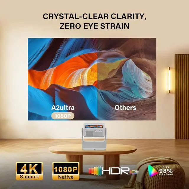Alt view image 4 of 7 - Aepuesem Portable Projector with TouchScreen & Built-in App Store, Native 1080P 4K Supported Smart Video Projector, WiFi 6 & Bluetooth, Dual-Screen Sync, Auto Focus, 180° Stand, for Home &Outdoor