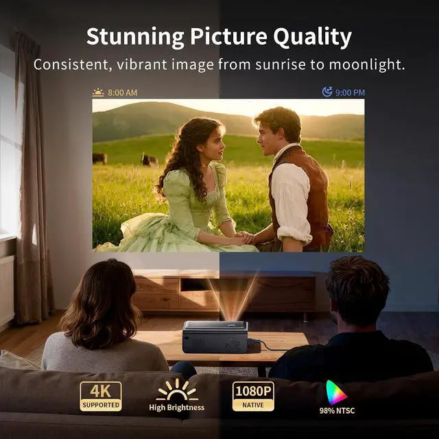 Alt view image 3 of 7 - 4K Outdoor Projector with WiFi and Bluetooth, Netflix Licensed, Auto Focus