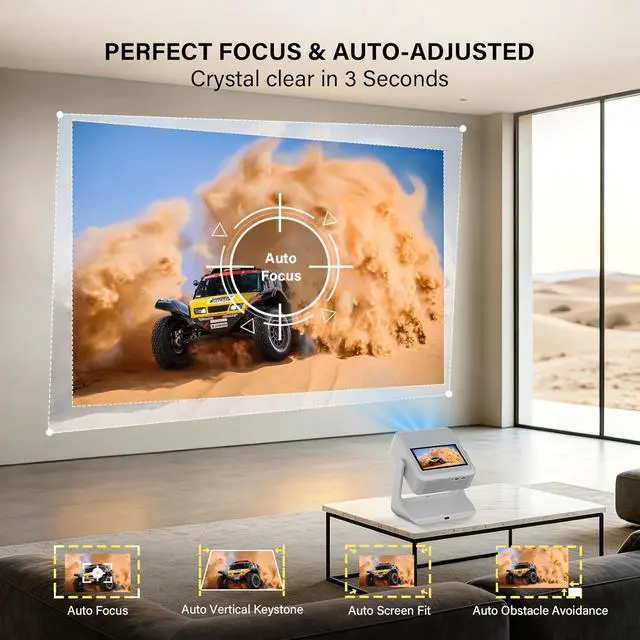 Alt view image 6 of 7 - Aepuesem Portable Projector with TouchScreen & Built-in App Store, Native 1080P 4K Supported Smart Video Projector, WiFi 6 & Bluetooth, Dual-Screen Sync, Auto Focus, 180° Stand, for Home &Outdoor