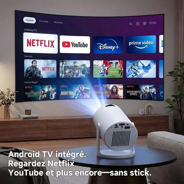 Alt view image 3 of 6 - Mini Projector with Android TV 13, 25000 Lumens, 4K Support, AutoKeystone, 5G WiFi/Bluetooth, 180°Rotation, Portable Projector for Bedroom, Indoor Outdoor Movies, Garden, Camping
