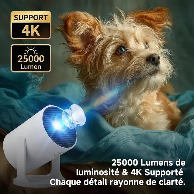 Alt view image 2 of 6 - Mini Projector with Android TV 13, 25000 Lumens, 4K Support, AutoKeystone, 5G WiFi/Bluetooth, 180°Rotation, Portable Projector for Bedroom, Indoor Outdoor Movies, Garden, Camping