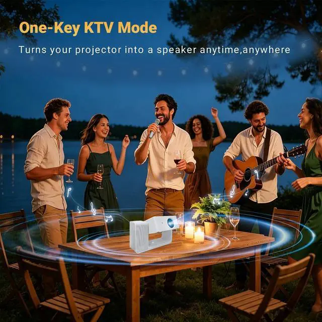 Alt view image 2 of 7 - Smart Projector with WiFi and Bluetooth, 3-in-1 Karaoke Speaker & Movie Projector, Native 1080P/4K Support, Electric Focus & Auto Keystone, Portable Outdoor Projector for Home Ceiling Theater