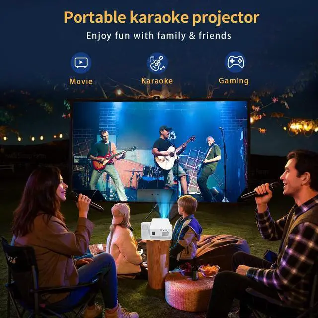 Alt view image 3 of 7 - Smart Projector with WiFi and Bluetooth, 3-in-1 Karaoke Speaker & Movie Projector, Native 1080P/4K Support, Electric Focus & Auto Keystone, Portable Outdoor Projector for Home Ceiling Theater