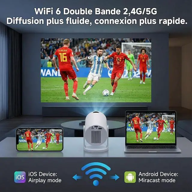 Alt view image 4 of 6 - Mini Projector with Android TV 13, 25000 Lumens, 4K Support, AutoKeystone, 5G WiFi/Bluetooth, 180°Rotation, Portable Projector for Bedroom, Indoor Outdoor Movies, Garden, Camping