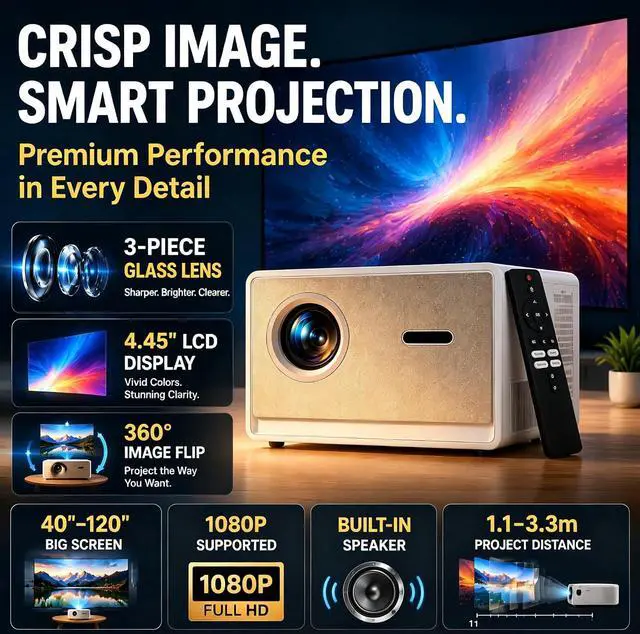 Alt view image 3 of 7 - Maypug Outdoor-Projector-4K with WIFI and Bluetooth-35000 Lumens Brightness/Built-in APPs,3 Years Protection, Short Throw Movie Projector for Home Theater Bedroom Ceiling