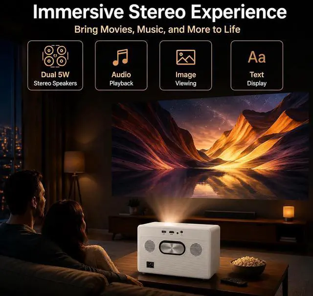 Alt view image 5 of 7 - Maypug Outdoor-Projector-4K with WIFI and Bluetooth-35000 Lumens Brightness/Built-in APPs,3 Years Protection, Short Throw Movie Projector for Home Theater Bedroom Ceiling
