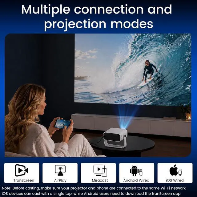 Alt view image 4 of 7 - ZDK Smart Projector with WiFi & Bluetooth: Android 14 OS 210 ANSI, Built-in Streaming Apps & AirPlay/Miracast, Indoor Home Theater