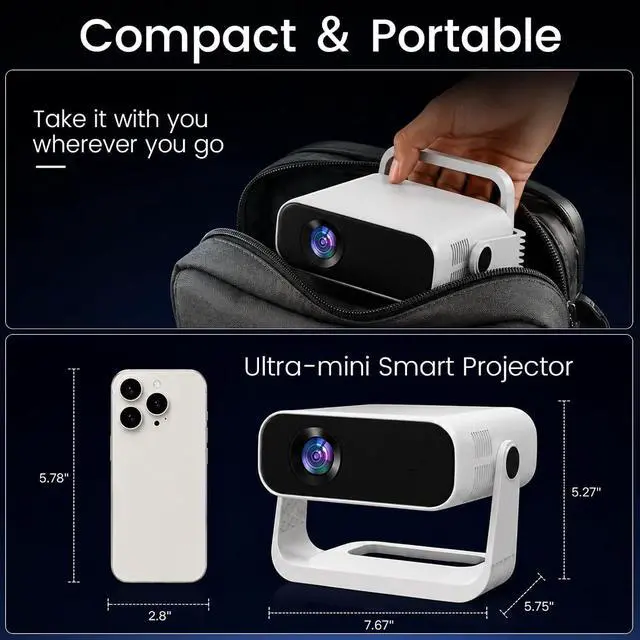 Alt view image 5 of 7 - ZDK Smart Projector with WiFi & Bluetooth: Android 14 OS 210 ANSI, Built-in Streaming Apps & AirPlay/Miracast, Indoor Home Theater
