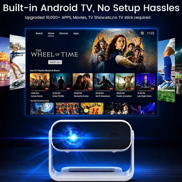 Alt view image 3 of 7 - ZDK Smart Projector with WiFi & Bluetooth: Android 14 OS 210 ANSI, Built-in Streaming Apps & AirPlay/Miracast, Indoor Home Theater