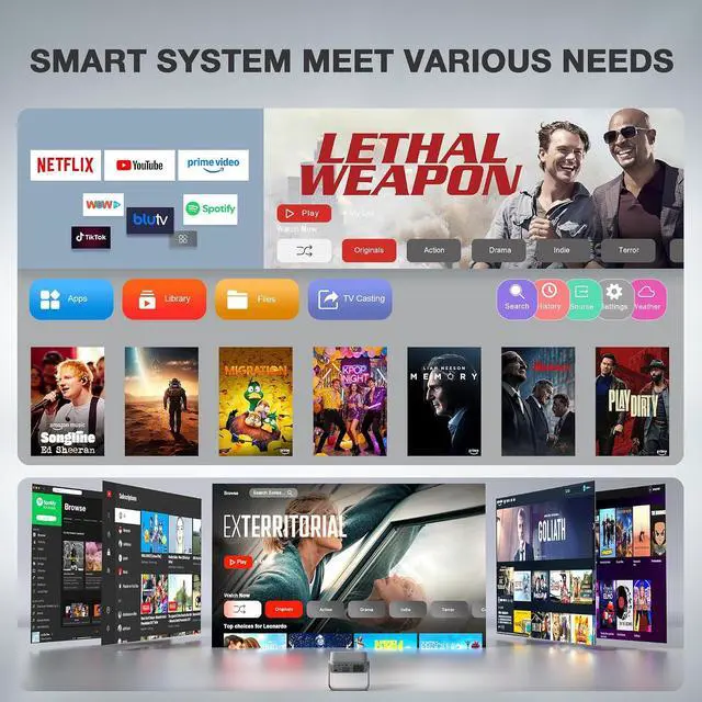 Alt view image 7 of 7 - Officially-Licensed APP & 2000ANSI Smart Mini Projector with WiFi and Bluetooth, VISSPL Native 1080P Auto Focus & Keystone Portable Outdoor Projector, 4K Support Movie Projector for Display Booths