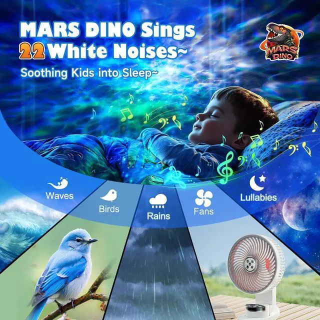Alt view image 3 of 6 - Dinosaur Baby Sound Machine Night Light Projector, 22 White Noise Machine Baby 5.3 Bluetooth Speaker, 196Color Remote Control