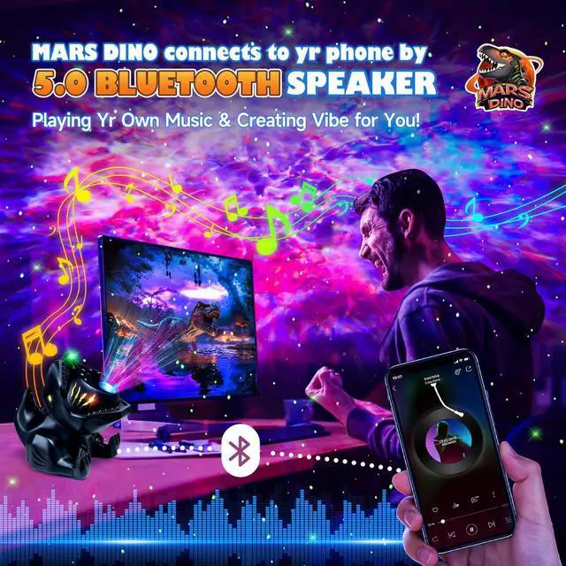 Alt view image 4 of 6 - Dinosaur Baby Sound Machine Night Light Projector, 22 White Noise Machine Baby 5.3 Bluetooth Speaker, 196Color Remote Control