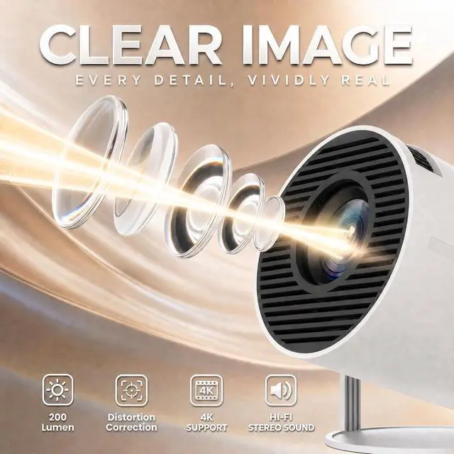 Alt view image 3 of 7 - Portable Projector with 5W Audio Speaker,4K Support,180 Degree Rotation,Wi-Fi 6 and Bluetooth, Auto Vertical Keystone Compatible with HDMI/TV Stick/iPhone/Laptop(white-02)