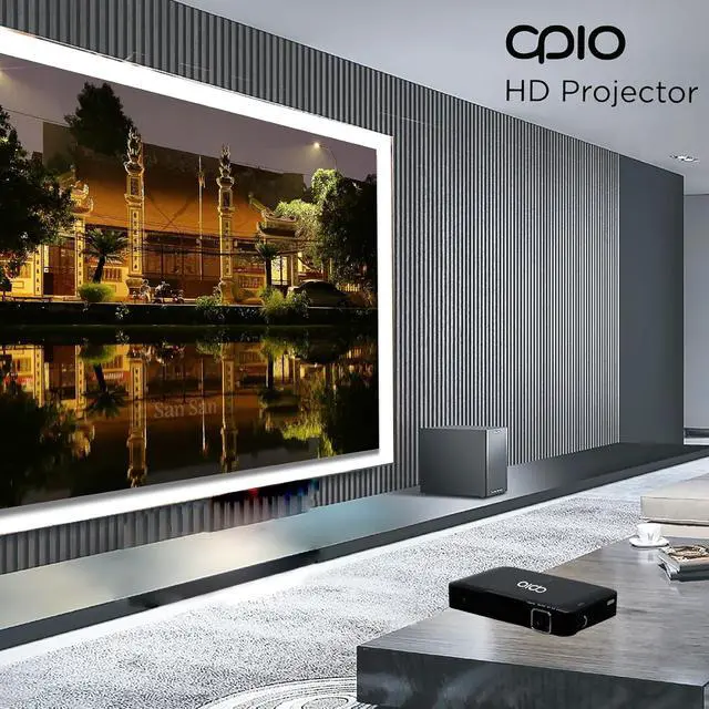 Alt view image 6 of 7 - APIO HD Ultra Mini Projector HDMI with LED Lamp, 200 ANSI Lumens, Resolution 1280x720, Gift Idea, Built-in Rechargeable Battery for Movies, Laptops, Phones, Home & Outdoor