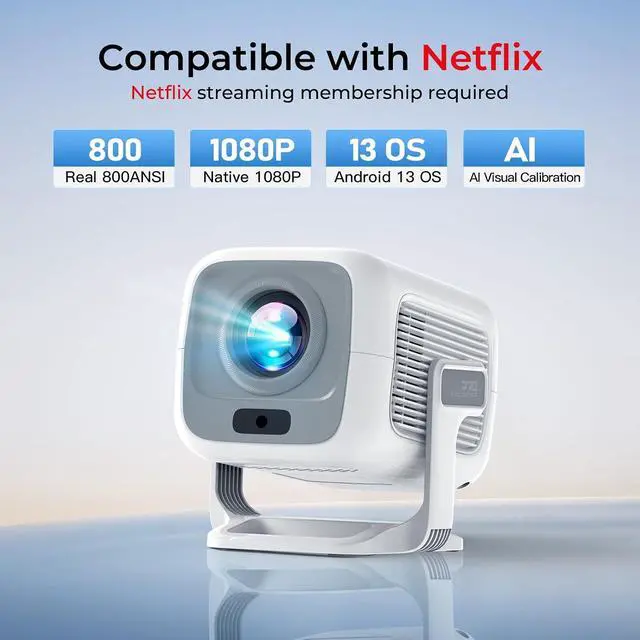 Alt view image 3 of 7 - Netflix-Licensed 800 ANSI Smart Projector, 4K Supported, Native 1080P HDR10