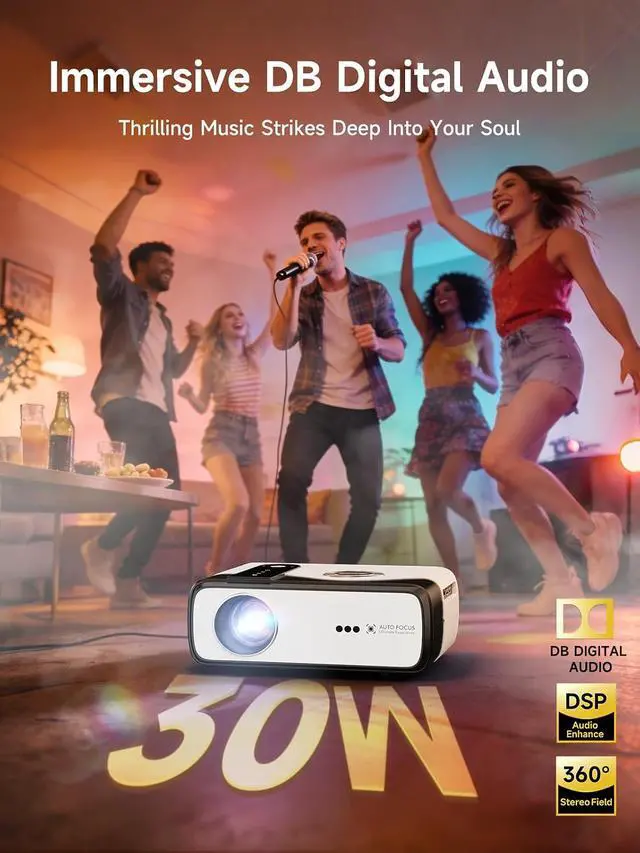Alt view image 5 of 7 - 4K HDR Projector with WiFi6 & Bluetooth5.4, LED Daylight Projectors Smart Live TV/DB Digital Audio/TOF AutoFocus/HDMI eARC, Portable Home Proyector for Home Theater, Gaming, Movie