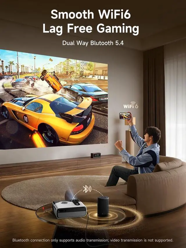 Alt view image 7 of 7 - 4K HDR Projector with WiFi6 & Bluetooth5.4, LED Daylight Projectors Smart Live TV/DB Digital Audio/TOF AutoFocus/HDMI eARC, Portable Home Proyector for Home Theater, Gaming, Movie
