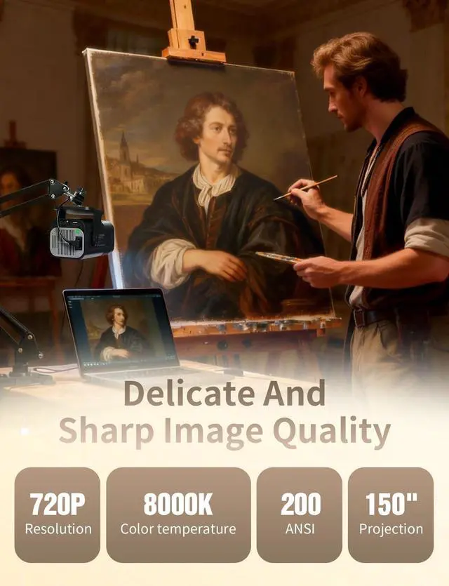 Alt view image 2 of 7 - HY520 Art Projector for Drawing Tracing, 720P Portable Smart Projector for Artists Adults, Image Projector for Canvas Painting, 200 ANSI Lumens with WiFi and Bluetooth