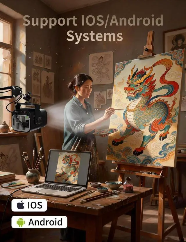 Alt view image 3 of 7 - HY520 Art Projector for Drawing Tracing, 720P Portable Smart Projector for Artists Adults, Image Projector for Canvas Painting, 200 ANSI Lumens with WiFi and Bluetooth