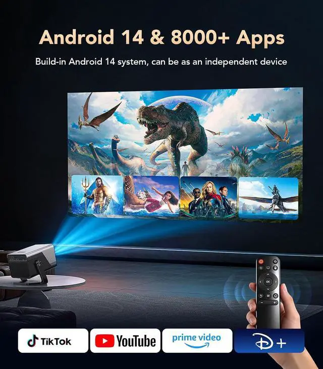 Alt view image 4 of 7 - X7 4K Smart Projector with WIFI 6 and Bluetooth, Support 800 ANSI, Android 14, Auto Focus Auto Keystone, Screen Recognition Obstacle Avoidance, 230° Rotatable Outdoor Projector for Bedroom office Camp
