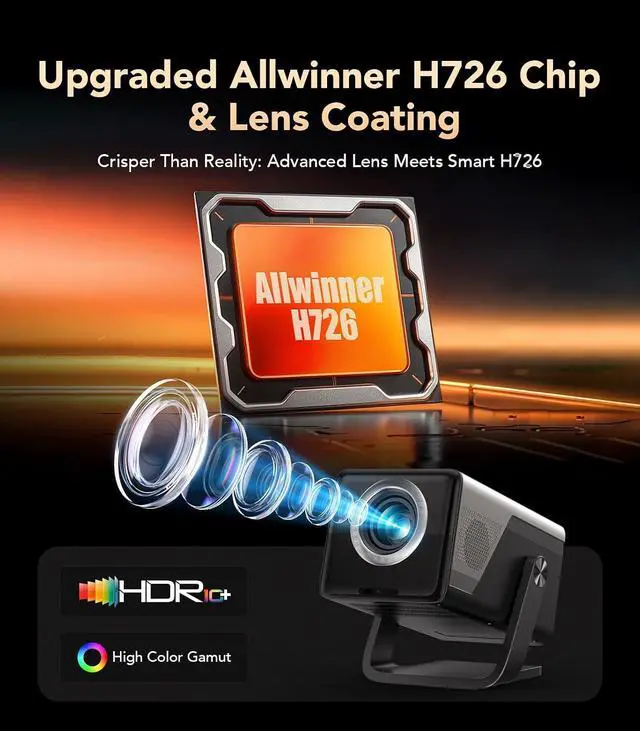 Alt view image 7 of 7 - X7 4K Smart Projector with WIFI 6 and Bluetooth, Support 800 ANSI, Android 14, Auto Focus Auto Keystone, Screen Recognition Obstacle Avoidance, 230° Rotatable Outdoor Projector for Bedroom office Camp