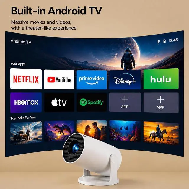 Alt view image 4 of 7 - Mini Projector WiFi 6 Bluetooth 5.4 Built-in Apps, 4K Portable Projector, 180° Rotation Built-in Speaker, Auto Vertical Keystone Correction, Smart Indoor and Outdoor Projector