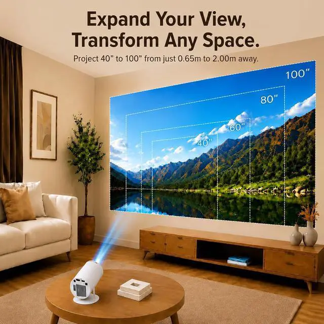 Alt view image 5 of 7 - Mini Projector WiFi 6 Bluetooth 5.4 Built-in Apps, 4K Portable Projector, 180° Rotation Built-in Speaker, Auto Vertical Keystone Correction, Smart Indoor and Outdoor Projector