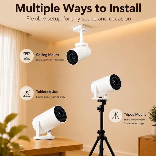 Alt view image 7 of 7 - Mini Projector WiFi 6 Bluetooth 5.4 Built-in Apps, 4K Portable Projector, 180° Rotation Built-in Speaker, Auto Vertical Keystone Correction, Smart Indoor and Outdoor Projector