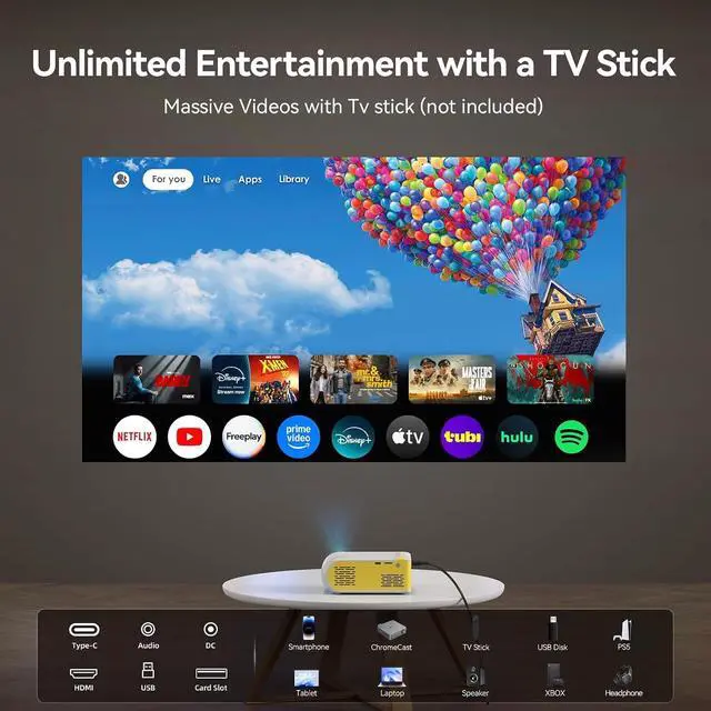 Alt view image 2 of 7 - Mini Projector Portable Projectors with Wifi and Bluetooth Outdoor Movie Projectors Mini Home Theater Indoor Projector for Bedroom Built-in Speaker Compatible With HDMI/USB/TV Stick/Smartphone/Laptop