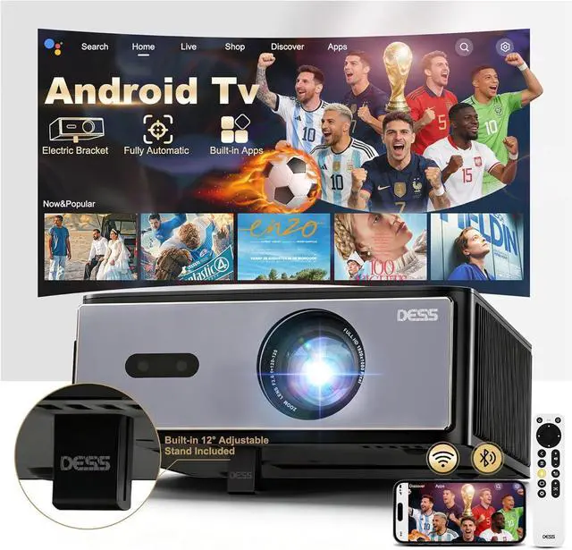 Main image of DESS Smart 4K 1080P Home Video Projector, WiFi 6 BT, 15° Motorized Bracket