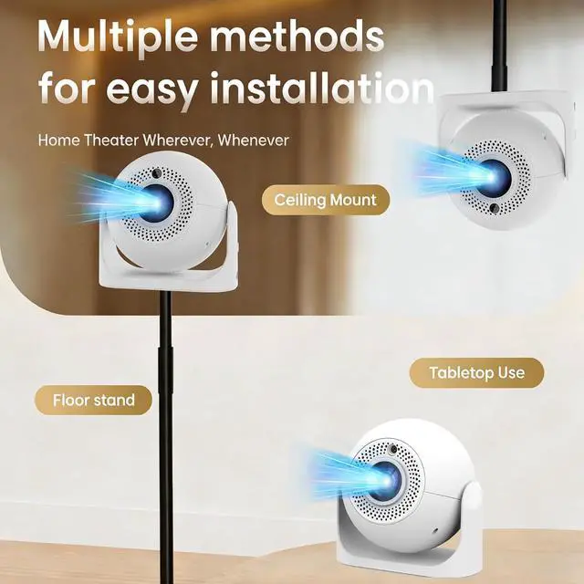Alt view image 2 of 7 - Mini Smart Projector with WiFi and Bluetooth, Electric Focus, 200 ANSI, 4K