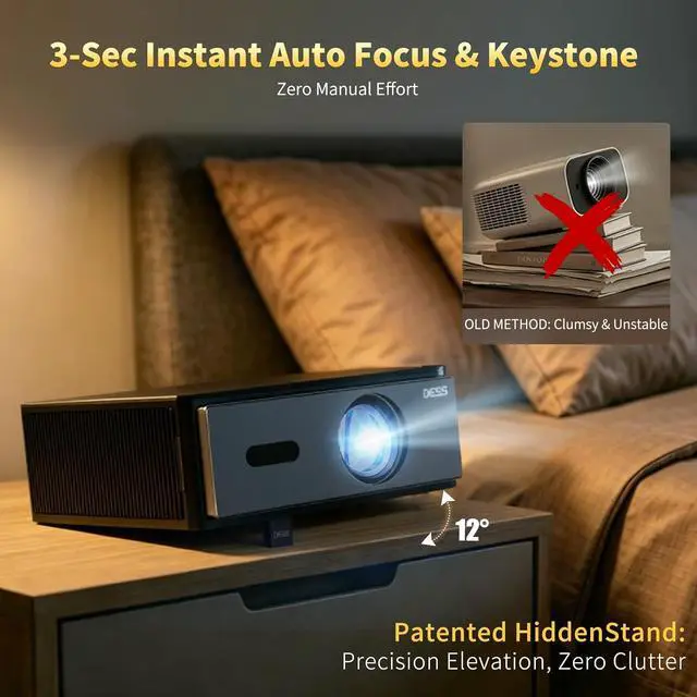 Alt view image 7 of 7 - DESS Smart 4K 1080P Home Video Projector, WiFi 6 BT, 15° Motorized Bracket