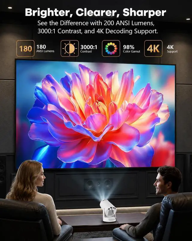 Alt view image 5 of 7 - HY300 PRO Projector with Android 11, 4K Support 1080P Full HD, 160 ANSI Smart Projector, WiFi 6 & Bluetooth 5.4, 210° Rotation, Auto Keystone & Motorized Focus, Portable Projector for Outdoor/Home