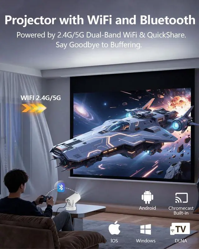 Alt view image 4 of 7 - HY300 PRO Projector with Android 11, 4K Support 1080P Full HD, 160 ANSI Smart Projector, WiFi 6 & Bluetooth 5.4, 210° Rotation, Auto Keystone & Motorized Focus, Portable Projector for Outdoor/Home