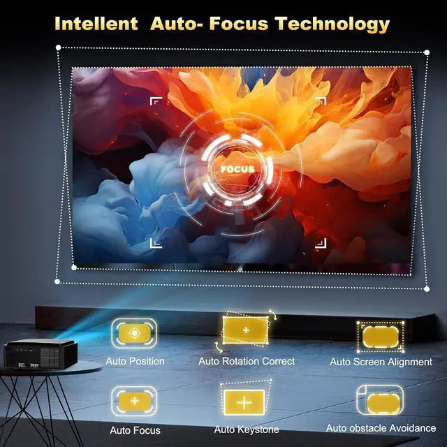Alt view image 4 of 7 - 4k projector with wifi and bluetooth,DESS Movie projector with Auto Focus&Keystone,Hidden Adjustable E-Braket Outdoor Proyector With Official Built-in Apps,C5 Pro