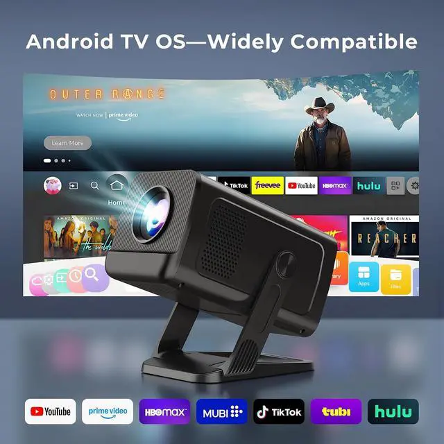 Alt view image 2 of 7 - Mini Projector for Bedroom with WiFi and Bi-directional Bluetooth 1080P 4K Support Smart Android TV OS Built-in Apps Auto Keystone Compatible with Netflix, YouTube, Prime Video, Disney+ Black