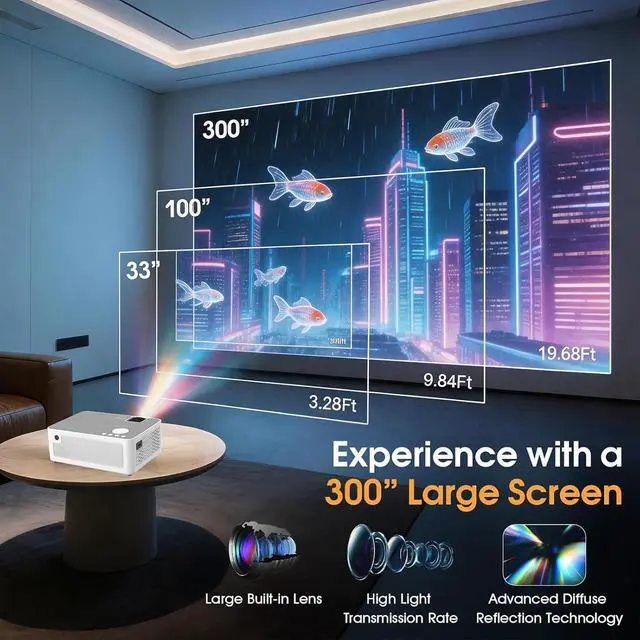 Alt view image 6 of 7 - 2026 Projector with WiFi and Bluetooth, Wireless Portable Movie Projector, 1080P 150" Display Home Theater, HDMI/AV & Carrying Bag Included, Compatible with Phone/Laptop White (Q9)